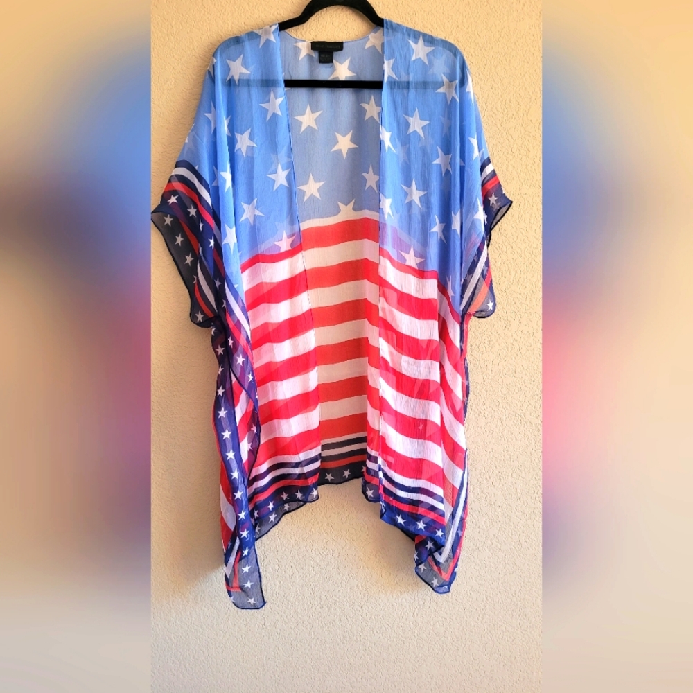 American Flag Kimono Cardigan Sheer